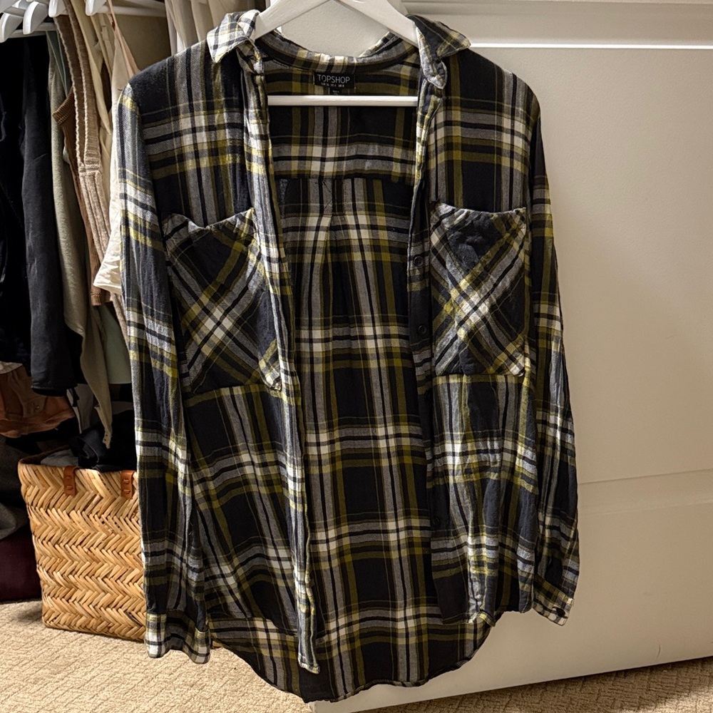 Topshop Black and Yellow Plaid Shirt